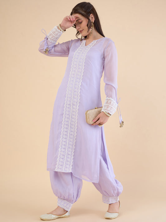 Floral Embroidered Organza Regular Kurta with Salwar