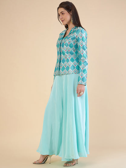 Printed Ethnic Jacket With Palazzos