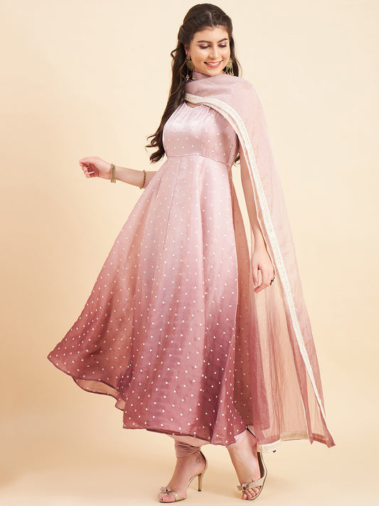 Embroidered Empire Sequinned Silk Crepe Kurta with Churidar & With Dupatta