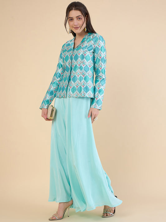 Printed Ethnic Jacket With Palazzos