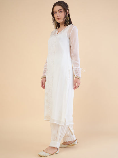 Floral Embroidered Regular Thread Work Kurta with Dhoti Pants