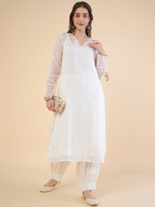 Floral Embroidered Regular Thread Work Kurta with Dhoti Pants