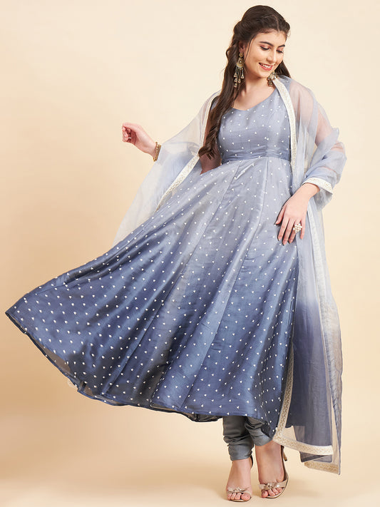 Embroidered Empire Sequinned Silk Crepe Kurta with Churidar & With Dupatta