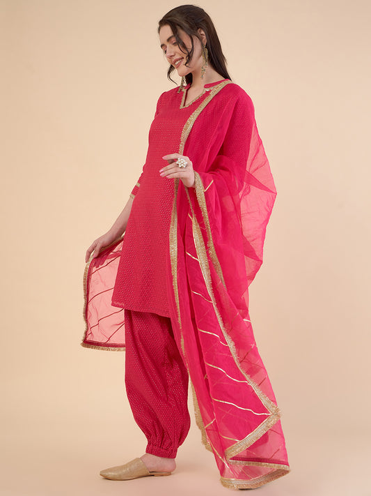 Woven Design Kurta With Salwar With Dupatta