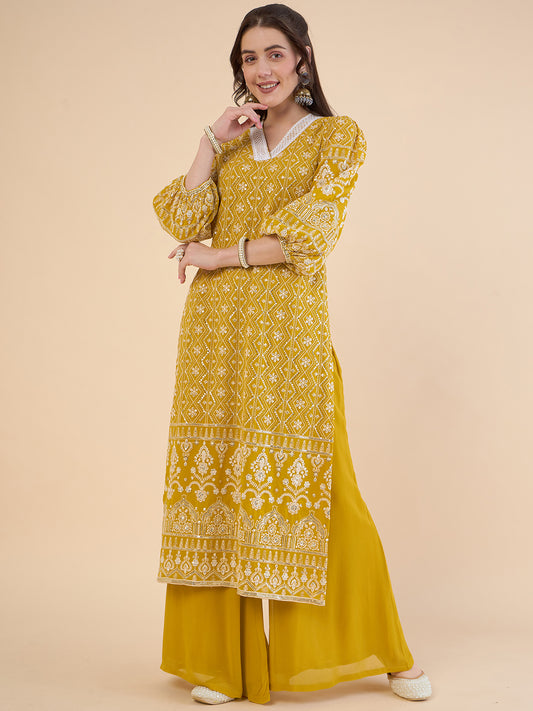 Embroidered Regular Chikankari Kurta with Palazzos