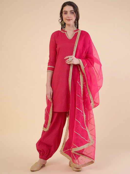 Woven Design Kurta With Salwar With Dupatta