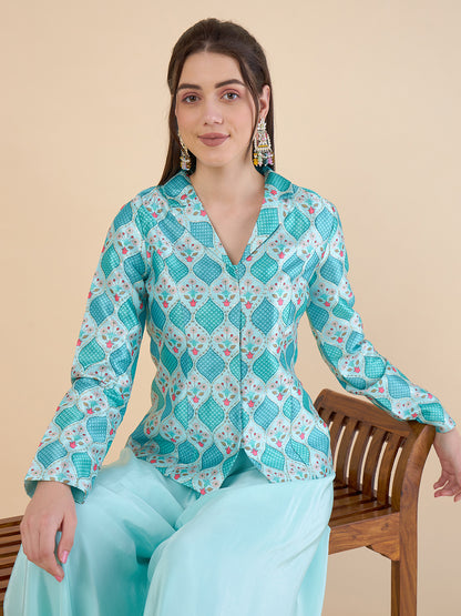 Printed Ethnic Jacket With Palazzos