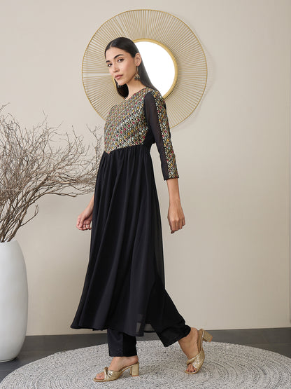 Women Embroidered Empire Kurta with Trousers