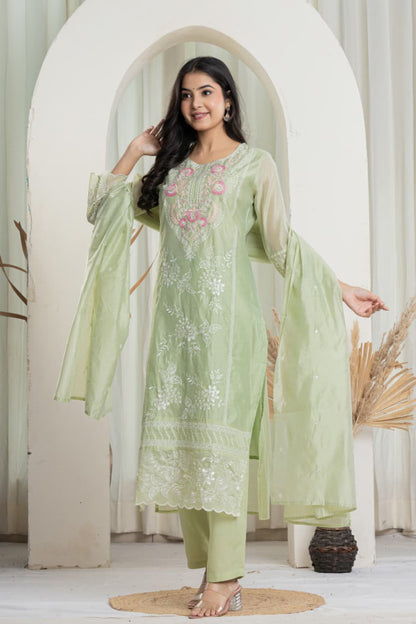 Women Floral Embroidered Kurta with Trousers & Dupatta