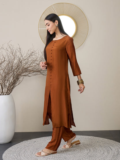 Women High Slit Pure Silk Kurta with Trousers
