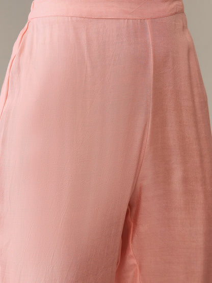 V-Neck Floral Printed Pleated Gotta Patti Anarkali Kurta with Trousers